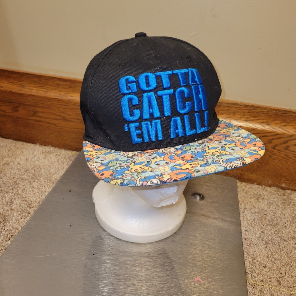 Pokemon Gotta Catch em All Mens Black Graphic Adjustable Hat Cap Baseball
